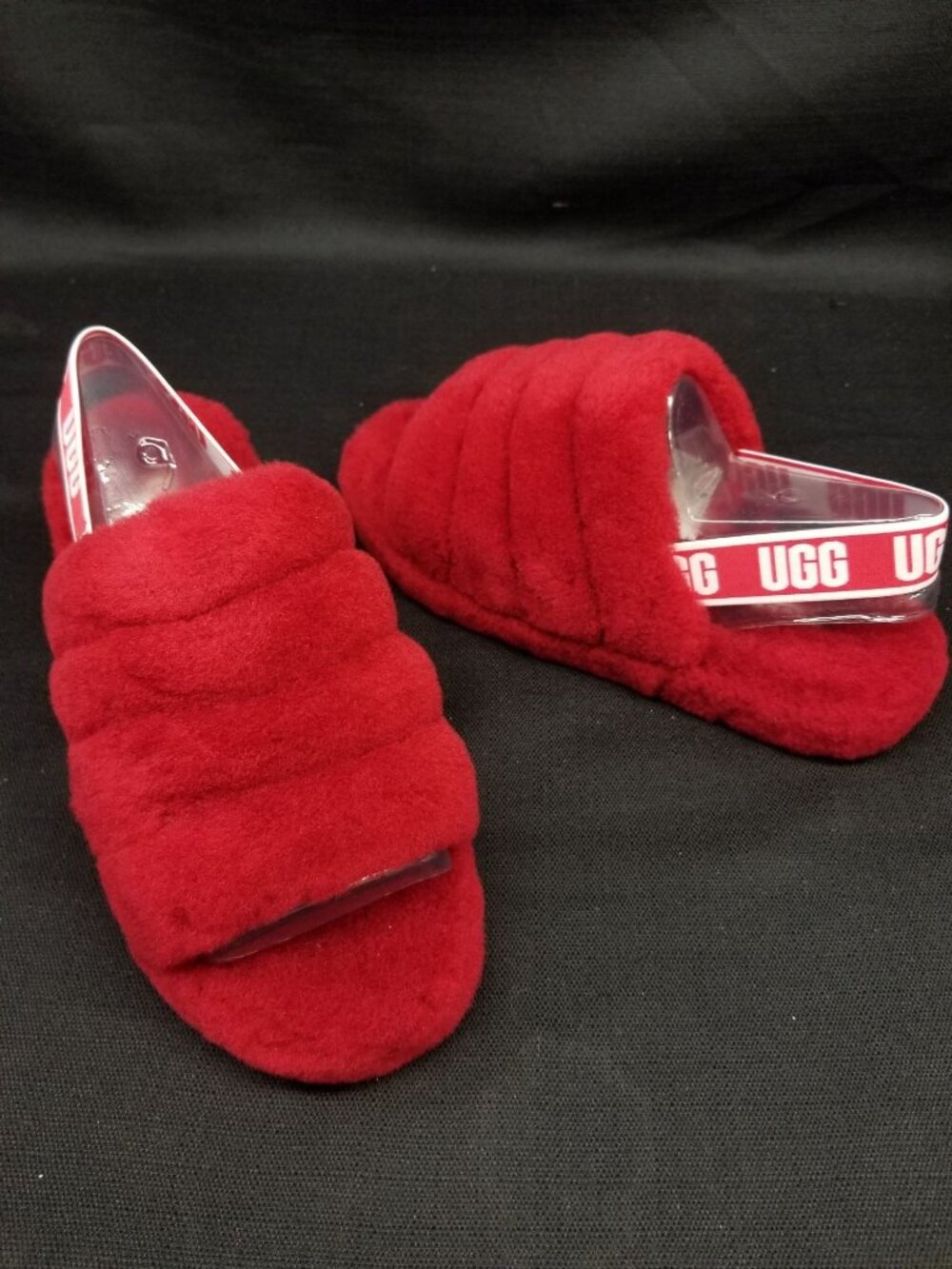 UGG Girls K Fluff Yeah Slippers Slides Soft Ribbon Red Size 6 NEW NO BOX!